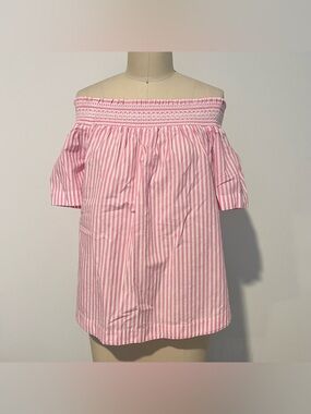 Vineyard Vines Off-Shoulder Pink Striped Women's Top